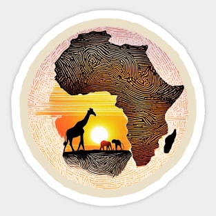 Africa Map, Sunset and animals Sticker